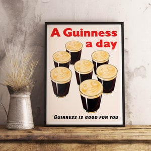 Guinness A Day Vintage Food&Drink Poster - druckbares Retro-Plakat - Café-Tapete - Raumdekor - antikes Cocktail-Plakat - Wanddruck