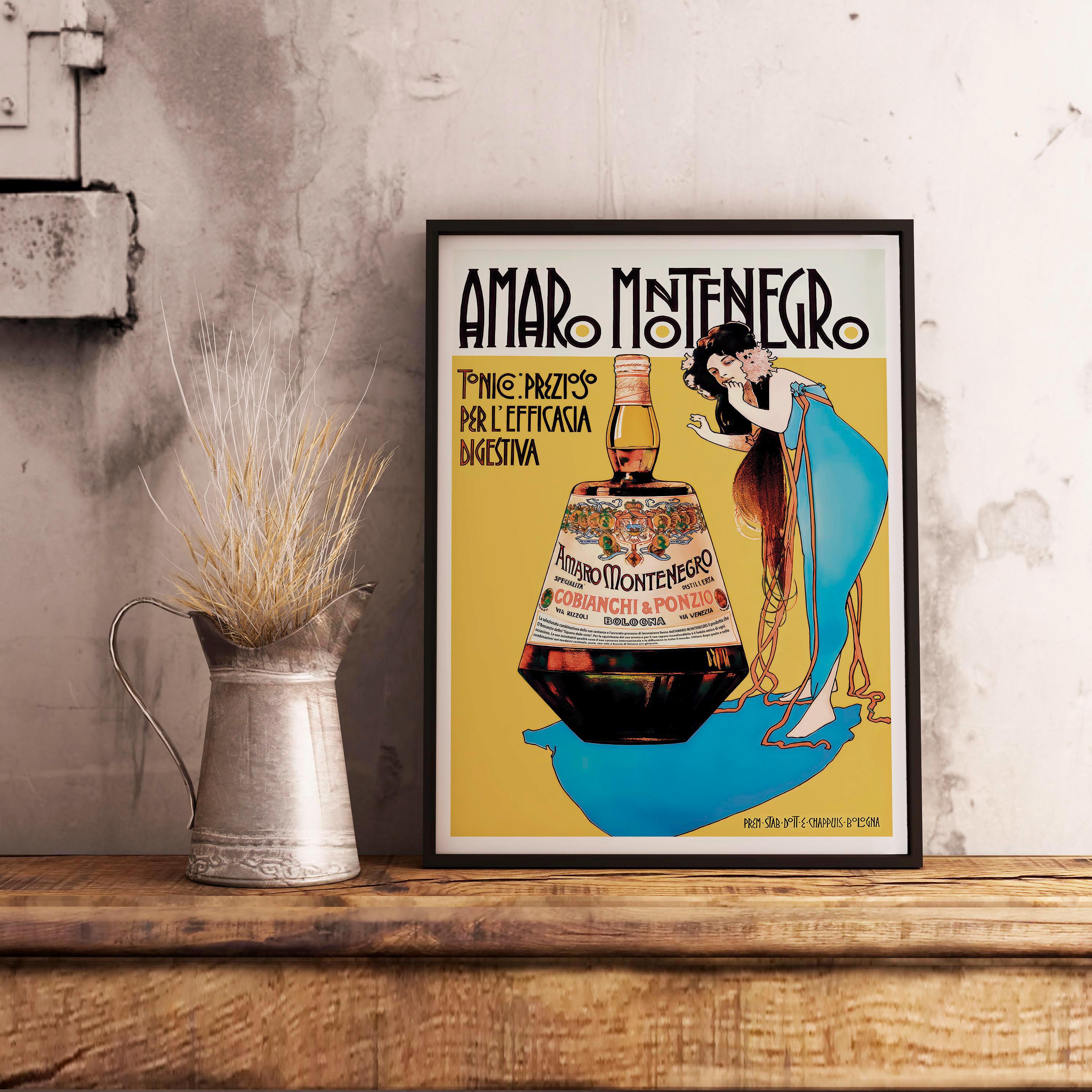 Impresión de licor Amaro Montenegro: Póster vintage de cóctel italiano.