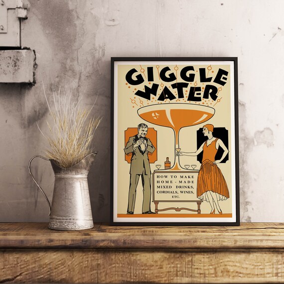 Giggle Water Martini Wall Art Print: Vintage Bar Cart Decor (Digital Download)