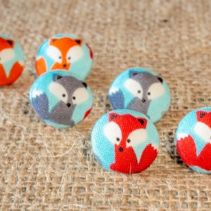 X6 19mm buttons. Handmade Fabric Covered Buttons, Mr Fox Print, Sewing, Craft