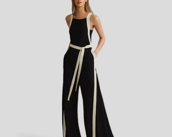 Colourblock Elegant Jumpsuit Black & White