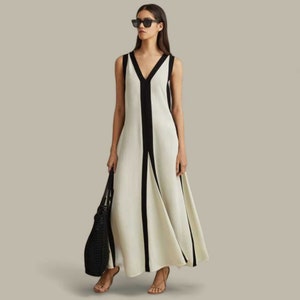 White & Black Colourblock Maxi Dress