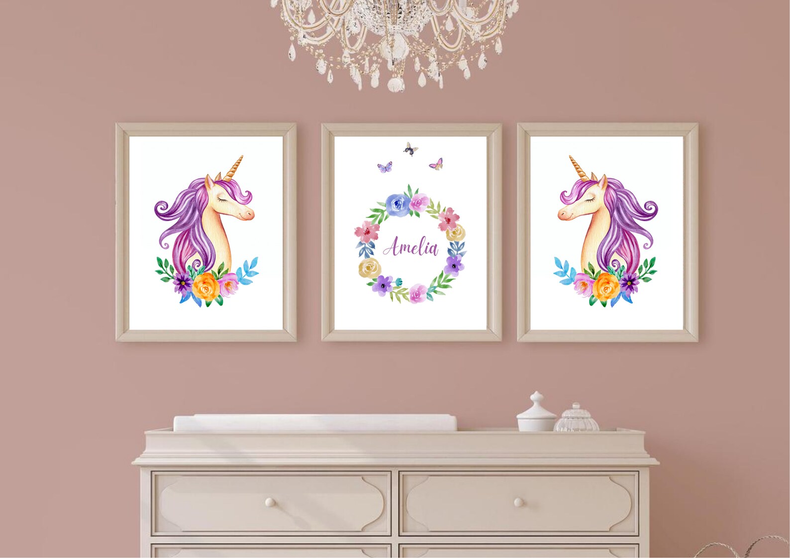 Set of 3 Girls Nursery Prints, Unicorn Art Print for Girls Bedroom ...