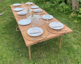 Handgemaakte houten klaptafel – draagbare picknicktafel – bohokamptafel – opvouwbare tafel met lage stoel voor buiten en thuis 30 * 80 inch (h: 13-19 inch)