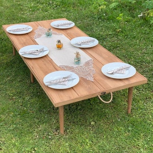 28*60 Inch-H:13-19 inch Handmade Folding Wooden Table, Camping Table, Picnic Table, Portable Table, Boho Table, Patio Table, Folding Table