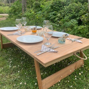 Mesa baja para sentarse, mesa de madera plegable hecha a mano, mesa de camping, mesa de picnic, mesa portátil, mesa bohemia, mesa de patio, mesa con patas fijas