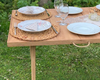 Handmade Wooden Folding Table – Portable Picnic Table – Boho Camp Table – Foldable Low Seat Table for Outdoor & Home 22*44 Inch H:13 Inches