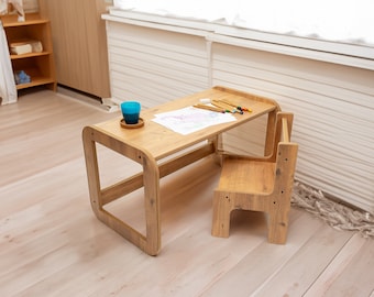 Montessori Kids Table and Chair Set – Walnut MDF Wooden Playroom Furniture – Toddler Activity Table – Child Desk and Chair