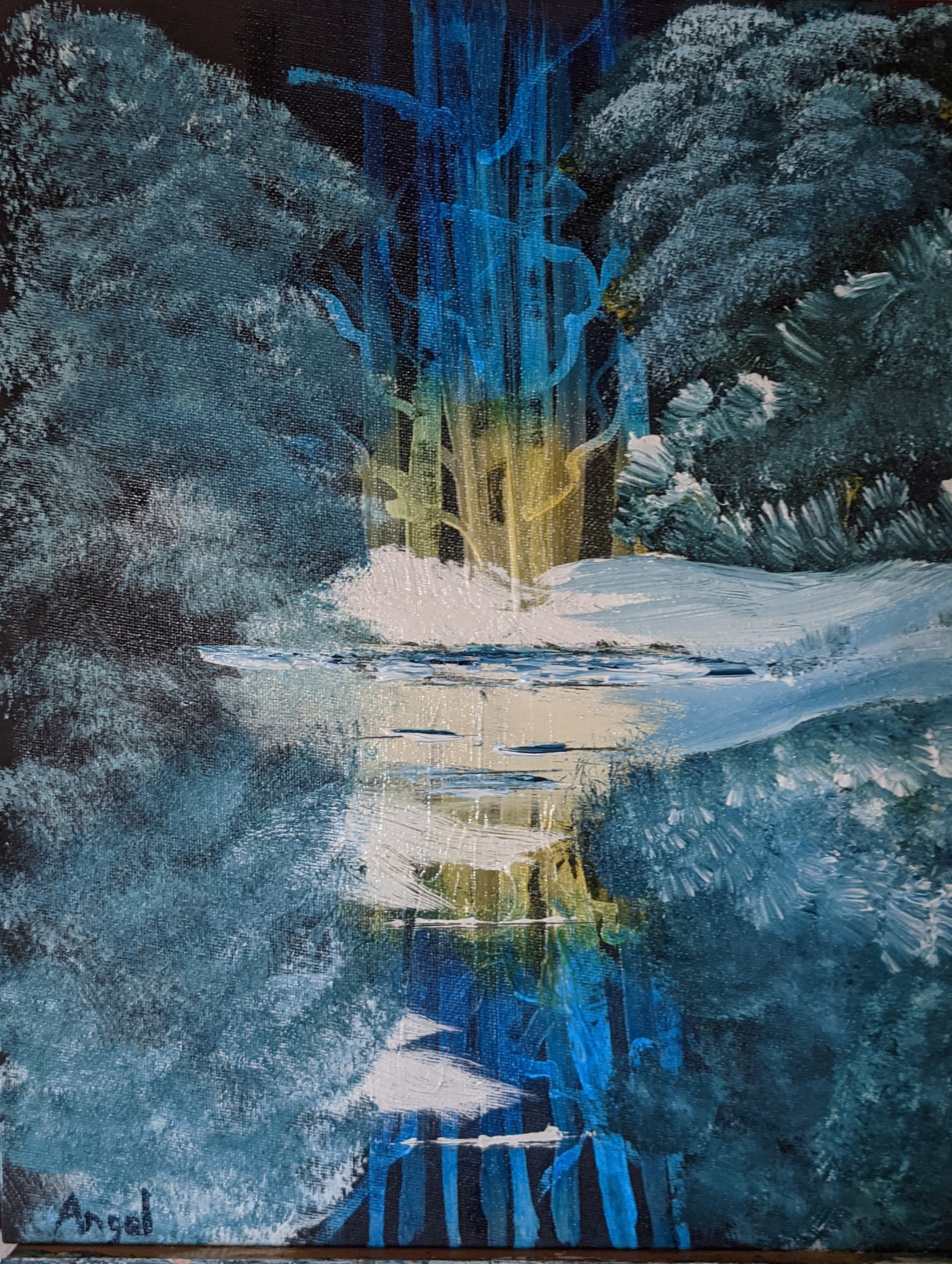 Bob Ross Signed Original Painting Blue Winter Contemporary Art