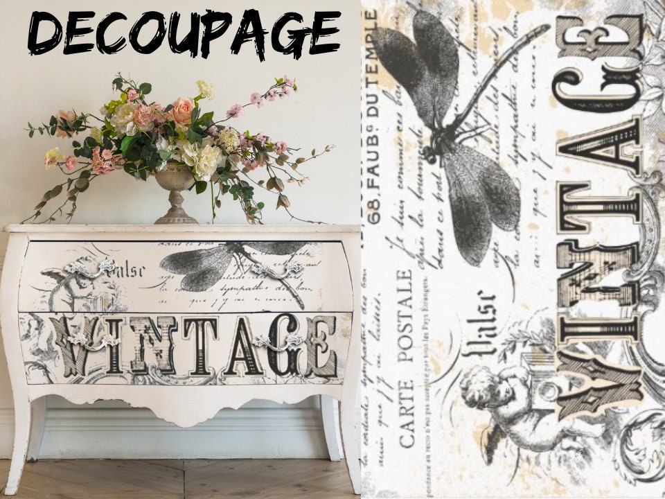 Vintage Decoupage Paper -  Furniture - Large Paper - 20 x 30" - with instructions