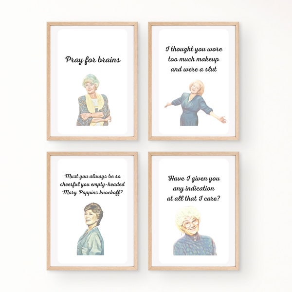 Golden Girls Set of 4 Comeback Quotes | Dorothy Zbornack | Rose Nylund | Blanche Devereaux | Sophia Petrillo | Golden Girls Decor