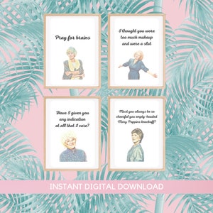 Golden Girls Set of 4 Comeback Quotes | Dorothy Zbornack | Rose Nylund | Blanche Devereaux | Sophia Petrillo | Golden Girls Home Decor