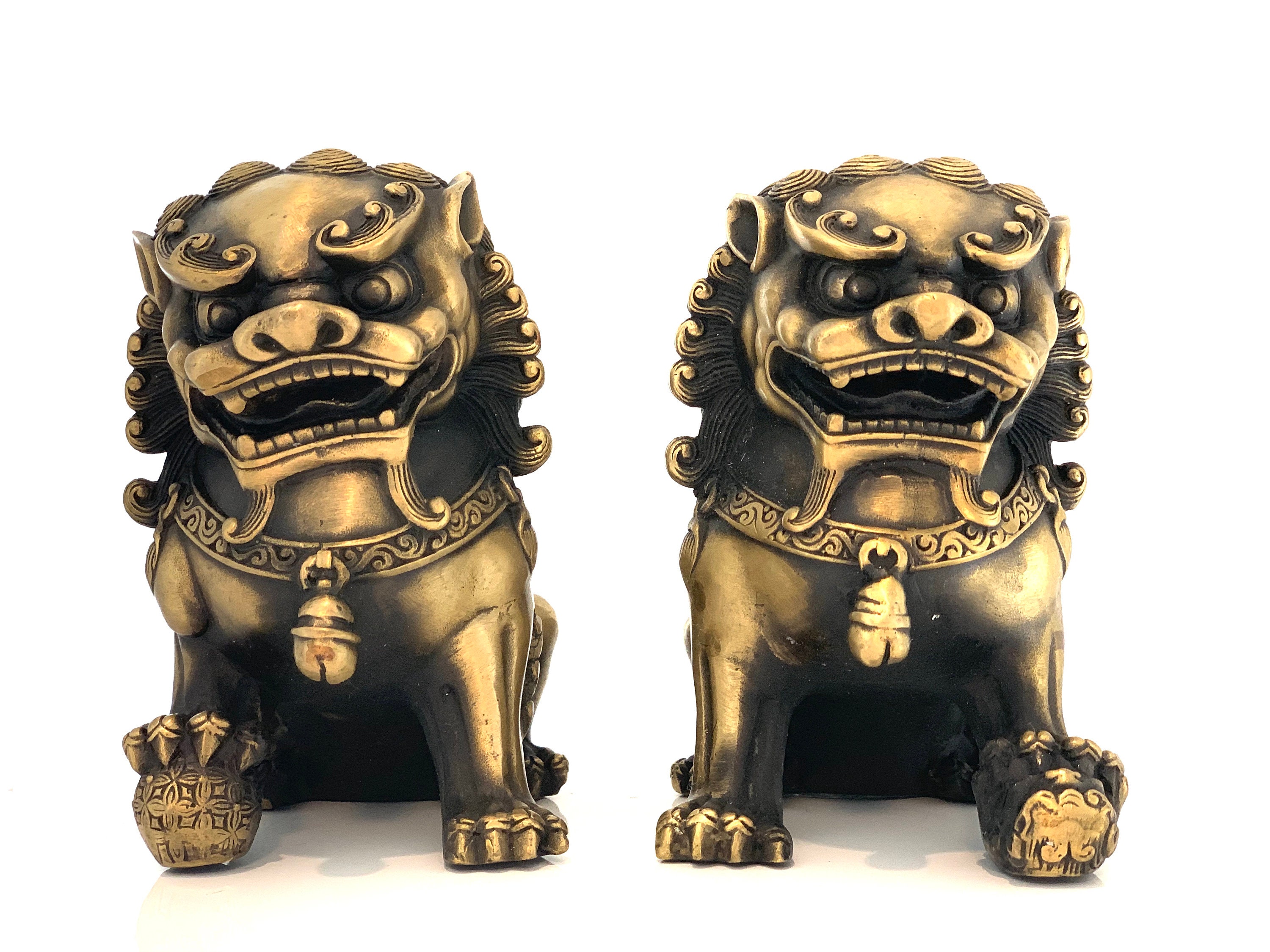 Old china Man-made Amber Resin Feng Shui Evil Guardian Foo dog lion statue pair 