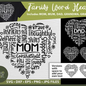Paquete SVG de mamá y papá, mamá ama SVG, papá svg, mamá svg, papá word art svg, nube de palabras de la abuela, camisa a juego svg, metro svg, abuelo svg