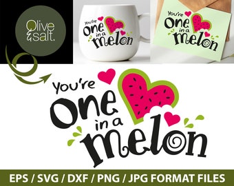 Watermelon SVG, one in a melon svg, fruit svg, food quote svg, funny pun svg, valentine quote svg, love quotes svg, best friend svg, mug svg