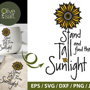 Puede incluir: Un diseño digital con un girasol y el texto "Stand Tall and find the Sunlight".