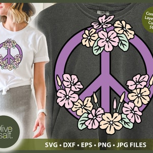 Signe de paix floral SVG, Symbole de paix SVG, Fleur sauvage Paix SVG, Hippie svg, Boho svg, Amour de paix svg, Signe de paix Chemise png, Design de signe de paix
