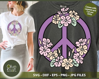 Floral Peace Sign SVG, Peace Symbol SVG, Wildflower Peace SVG, Hippie svg, Boho svg, Peace love svg, Peace Sign Shirt png, Peace sign design