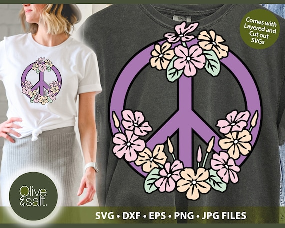 Floral Peace Sign SVG, Peace Symbol SVG, Wildflower Peace SVG, Hippie svg, Boho svg, Peace love svg, Peace Sign Shirt png, Peace sign design