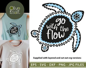 Sea Turtle svg, Ocean svg, turtle quote svg, go with the flow svg, summer svg, turtle mandala svg, surfing svg, summer shirt svg, beach svg