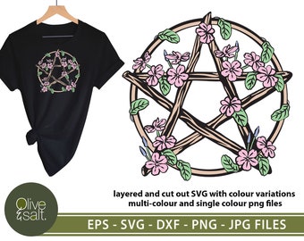 Pentacle svg, flower pentacle clipart, witch svg, wicca svg, witchcraft png, floral pentagram svg, pagan png, halloween svg, magic svg, boho