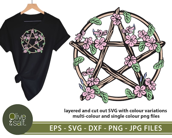 Pentacle svg, flower pentacle clipart, witch svg, wicca svg, witchcraft png, floral pentagram svg, pagan png, halloween svg, magic svg, boho