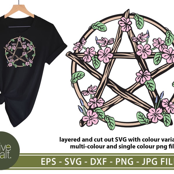 Pentacle svg, flower pentacle clipart, witch svg, wicca svg, witchcraft png, floral pentagram svg, pagan png, halloween svg, magic svg, boho