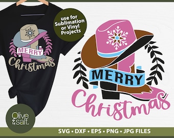 Merry Christmas SVG, Cowgirl Christmas shirt sublimation, Western Christmas svg, Country Christmas svg, Cowboy Boots SVG, Christmas mug svg