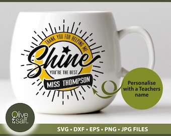 Thank You Teacher SVG, Teacher gift SVG, Thank you for helping me shine SVG, Teacher monogram, customizable Teacher sublimation