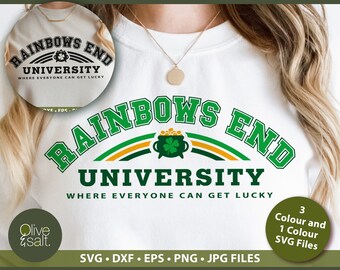 Funny St Patricks Day SVG, St Pattys day Shirt SVG, Funny Irish t shirt png, Rainbows End University SVG, Lucky svg, Lucky tee sublimation
