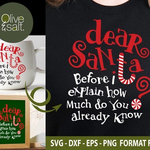 Caro Babbo Natale quanto ne sai SVG, Funny Christmas SVG, Dear Santa SVG, camicia di natale svg, tazza di natale svg, caro babbo natale sublimazione