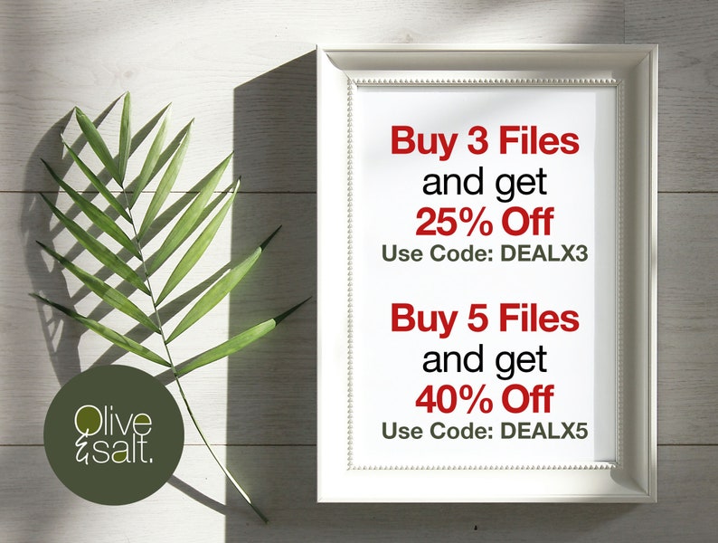 May include: A white picture frame with a white mat and a red text overlay. The text reads "Buy 3 Files and get 25% Off Use Code: DEALX3 Buy 5 Files and get 40% Off Use Code: DEALX5".