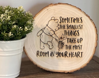 Rustic Live Edge Wood Sign with Winnie the Pooh Characters - Ideal Baby Shower Present