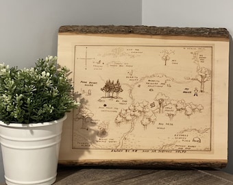 Engraved 100 Acre Woods Map - Live Edge Wood Decor