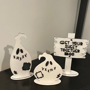 Get Your Sheet Together Boo 3 Piece Ghost Duo Painted Birch Halloween Decor