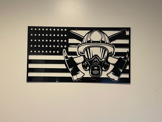 Acrylic Laser Cut Firefighter American Flag Volunteer Fire Academy Thin Red Line First In Last Out First Responder EMT EMS Sign