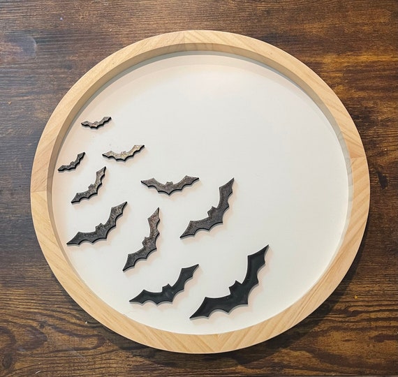 Swarming Bats Wooden Round Sign Halloween Spooky Fall Gift