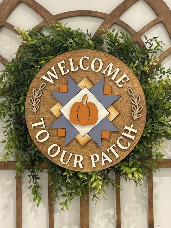 Hand Painted Laser Cut Welcome to Our Pumpkin Patch 1/8" Baltic Birch Wood Sign