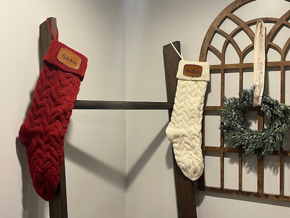 Custom Family Christmas Stockings With Leather Patch,knitting Christmas Gift Bag,Classic Christmas Stocking