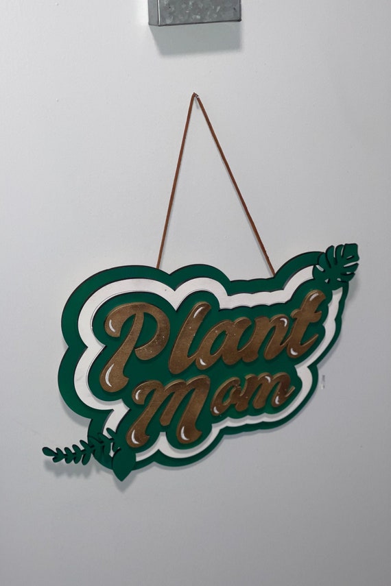 Retro Plant Mom Hand Painted Wooden Sign