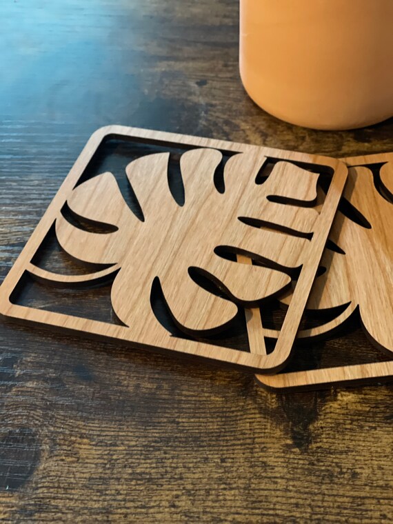 Laser Cut Acrylic Drink/cup Coasters Leaf Pattern Design set of 4 -   Finland