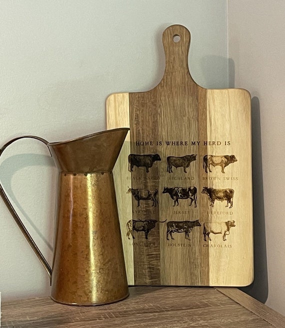 Home Is Where My Herd Is Cutting Board Cow Rustic Western