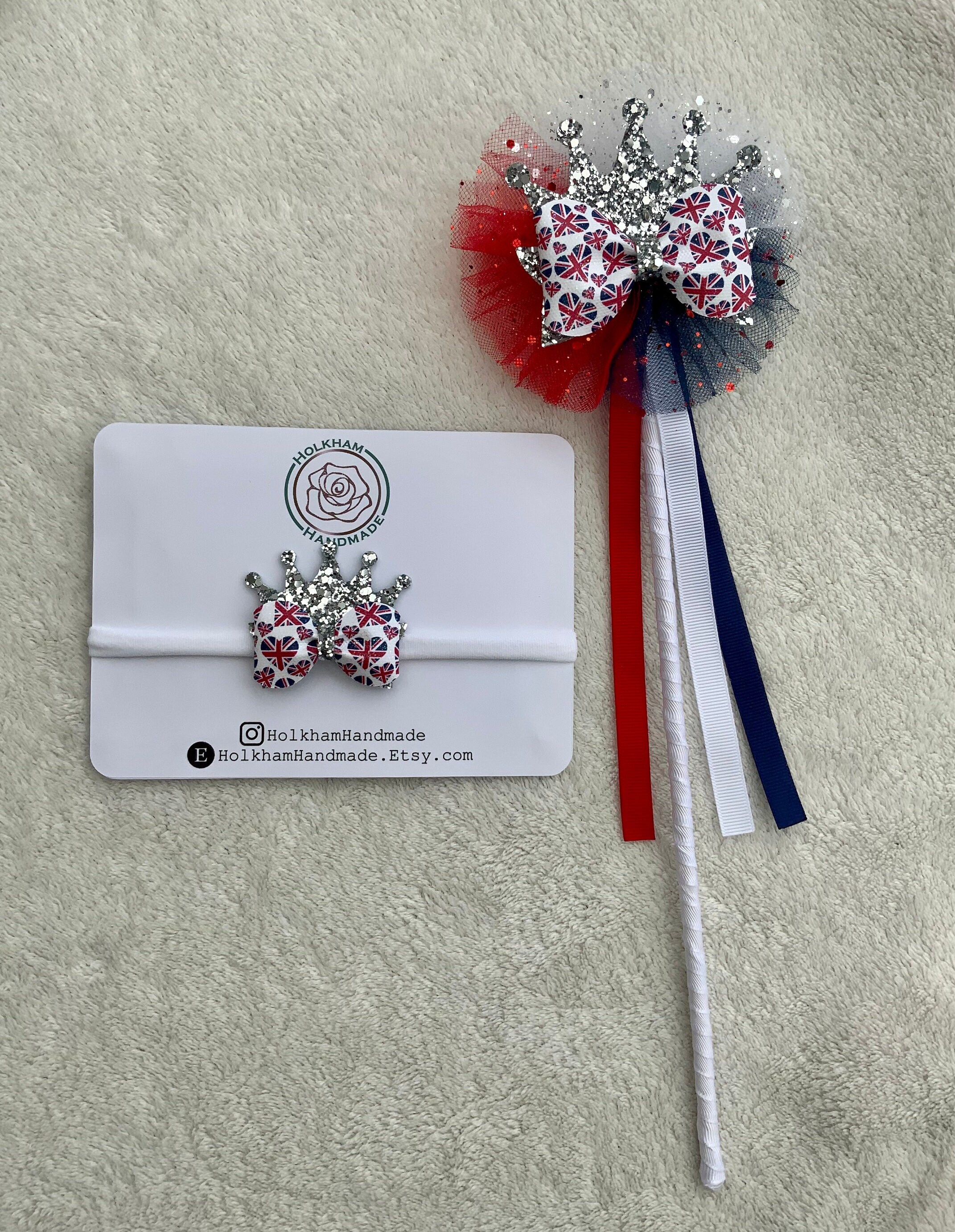 Union Jack Hair Bows, Kings Coronation, Baby Headband, Clips, Crowns