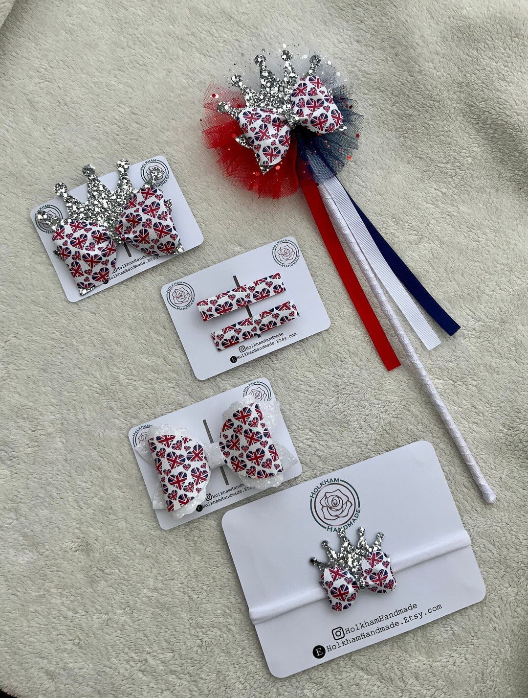 Union Jack Hair Bows, Kings Coronation, Baby Headband, Clips, Crowns and Wand, Kings Coronation