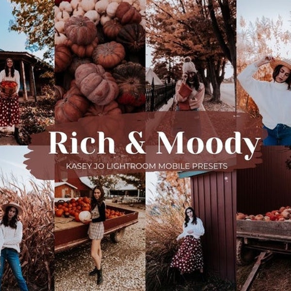 5 Rich and Moody Mobile Lightroom Preset, Dark Fall Tone Photo Editing, Holiday Instagram Outdoor Filter for Bloggers