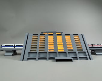 Contemporary Resort Building – Light-Up Display with Two Monorails and Freestanding Sign