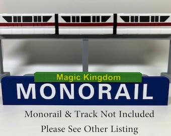 Monorail Sign with LED lights, interchangeable Epcot and Magic Kingdom toppers, and full onboard soundtrack! Wireless and rechargeable!