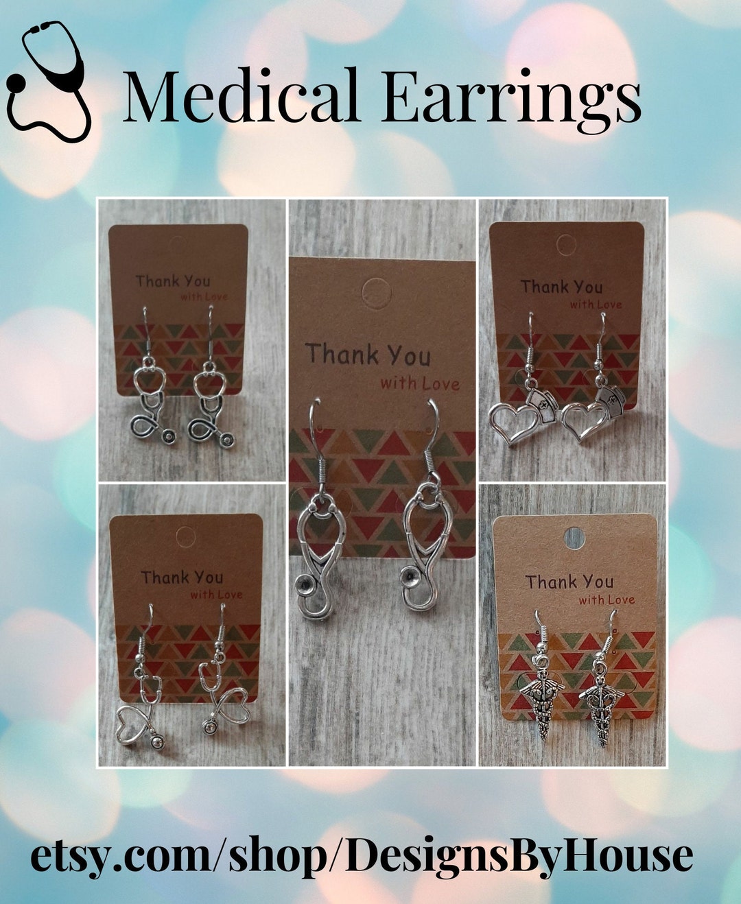 Stethoscope Earrings, Medical Caduceus Earrings, Nurse Earrings