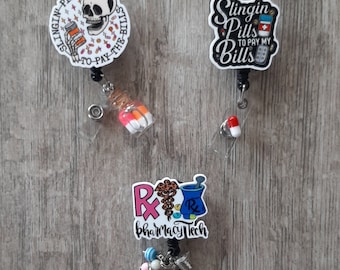 Pill badge holder, nurse badge holder, pharmacy technician badge holder