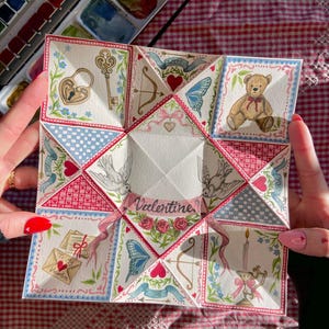Origami amour jeton puzzle de la Saint-Valentin victorienne - modèle imprimable en téléchargement immédiat - aquarelle peinte à la main bricolage Saint-Valentin